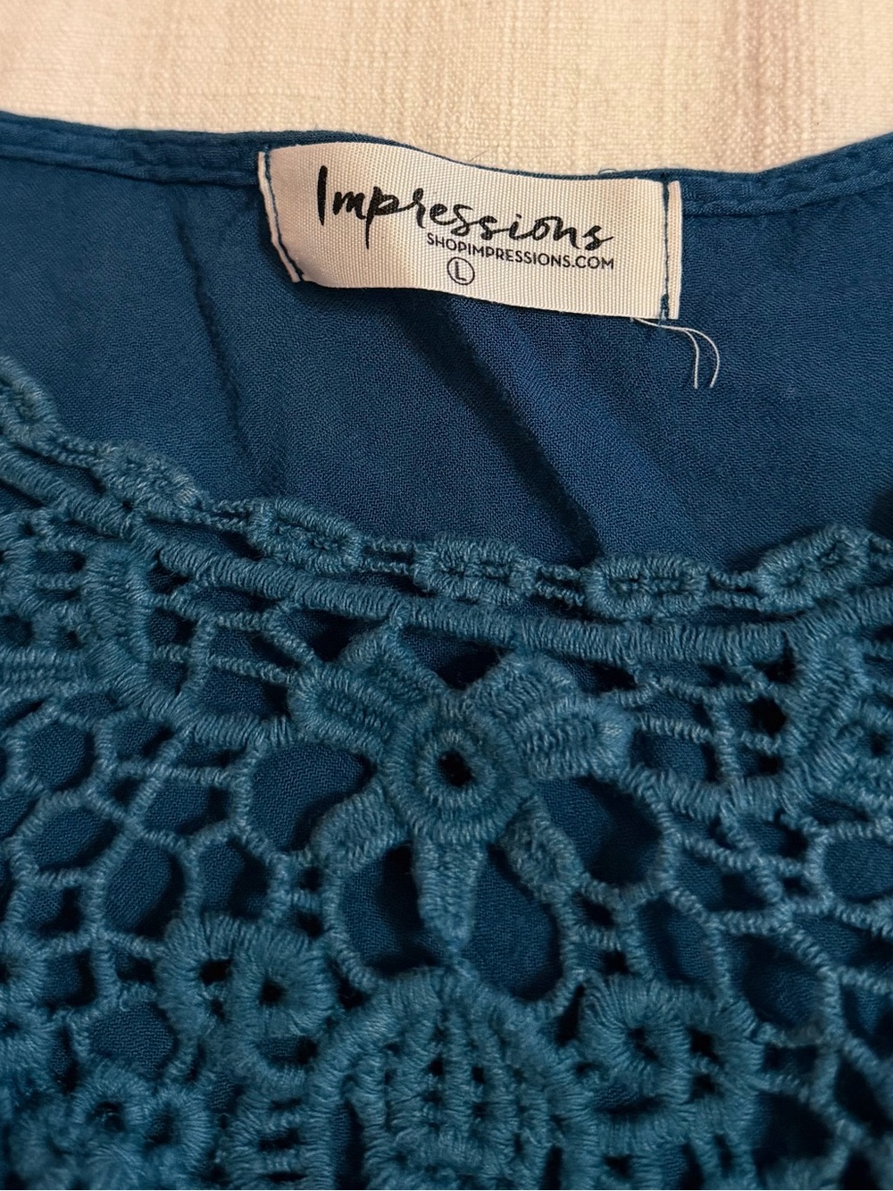Impressions Teal Crochet-Trim Cap Sleeve Shirt - Picture 4 of 4